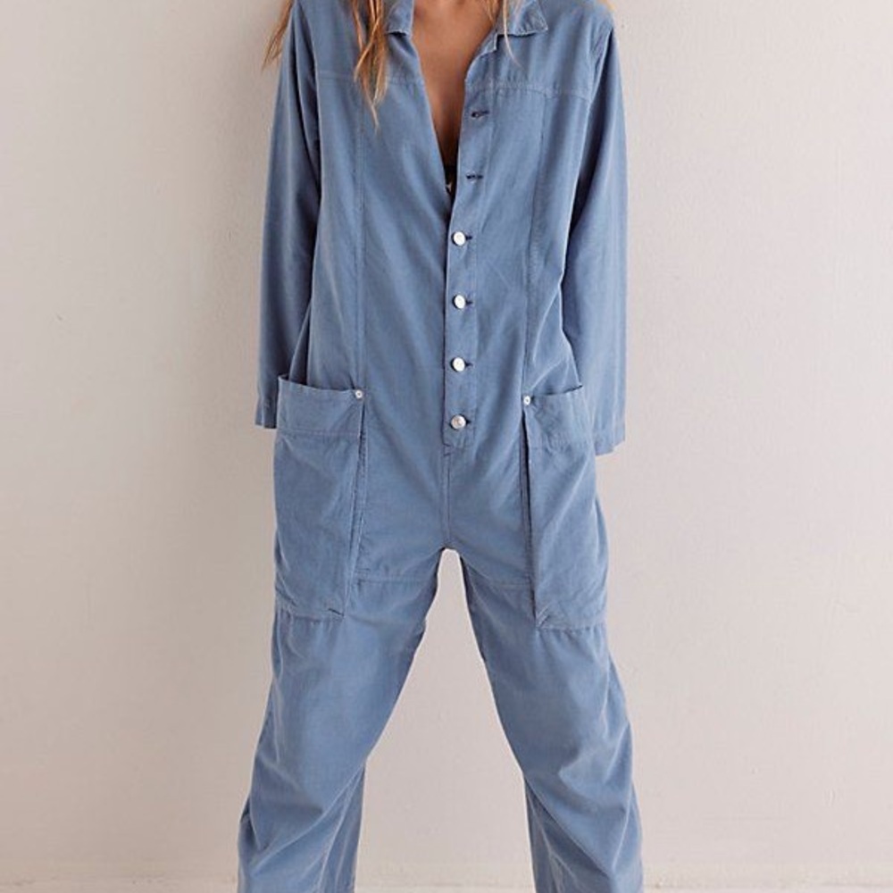 Free People Dusty Blue Utility Jumpsuit